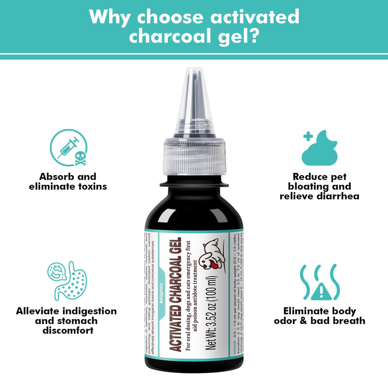 Activated Charcoal Gel for Dogs for Poisoning, 100 ml Dog First Aid Activated Charcoal, Quickly Absorbs Toxins Ready Rescue for Dogs， Supports Diarrhea & Gas Relief - PawsPlanet Australia