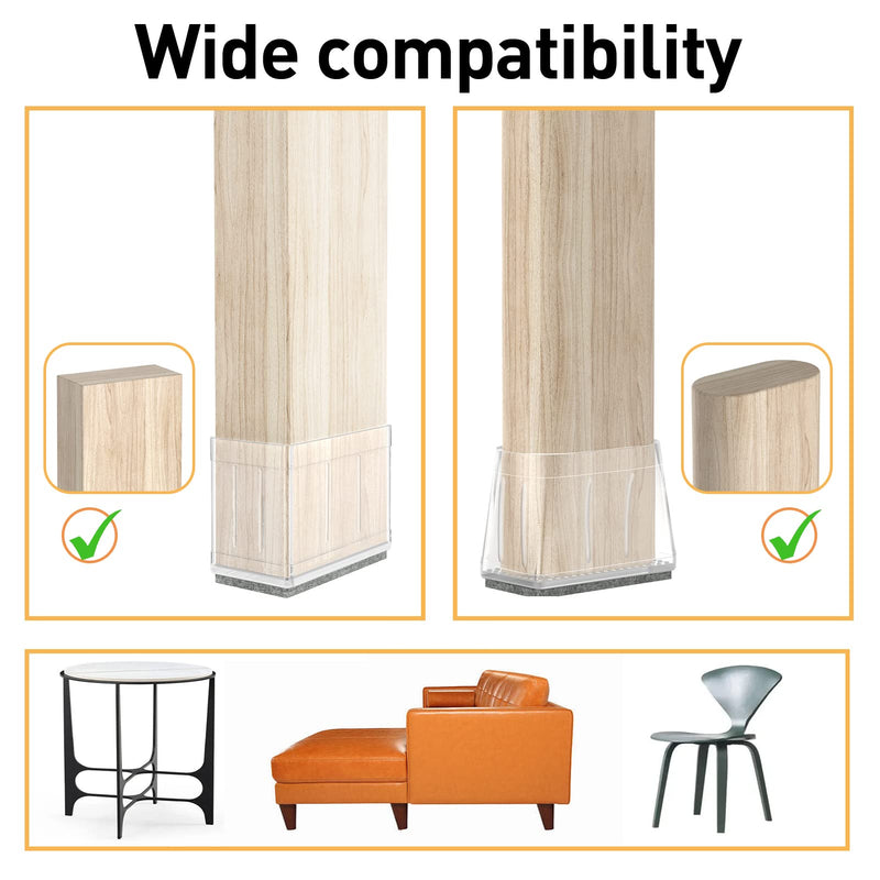 1" x 1.5" Rectangle Chair Leg Protectors for Hardwood Floors Silicone Covers to Protect Wood Tile Floors Felt Pads Furniture Leg Caps Reduce Noise.Easy to Move.16 PCS Clear. Rectangle(1×1.5")