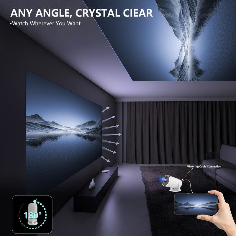 Mini Projector with WIFI, 4K Support Portable Projector 180° Rotatable.Full HD 1080P Outdoor Projector 17"-130" Screen Movie Projector. Compatible for Smartphone, Laptop, TV Stick,USB(No App) R8-White