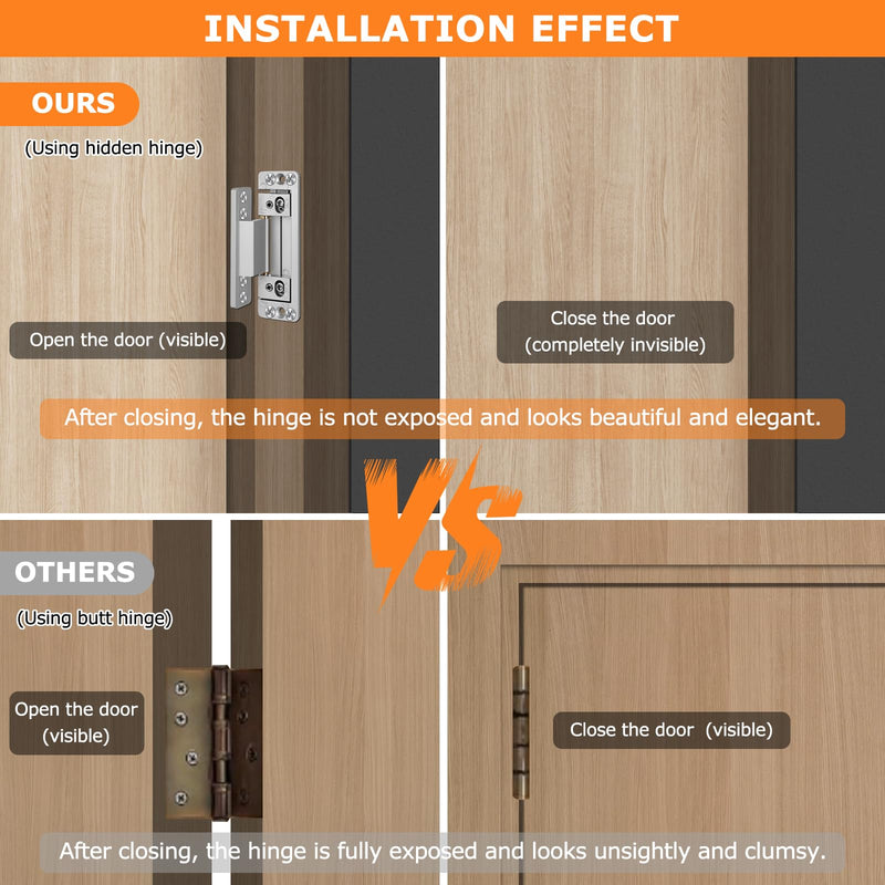 Hidden Door Hinges, 2Pack Adjustable Concealed Hinges 110Lbs Load-Bearing Heavy Duty Pivot Hinge 110° Swinging Invisible Hinges for Secret Doors, Bookcase, Shelf & Murphy Door Silver