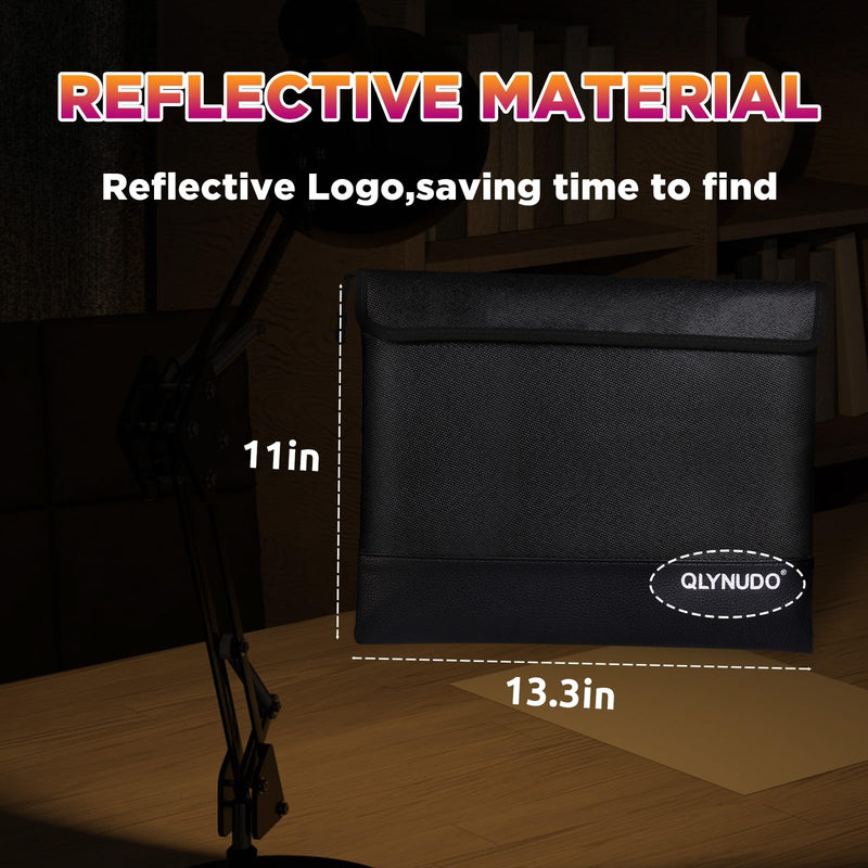 Fireproof Bag for Cash & Documents - A4 (11x13.3") Waterproof Fireproof Document Bag, 4200℉ Resistant, Reflective, Secure Protection for Valuables Large Black