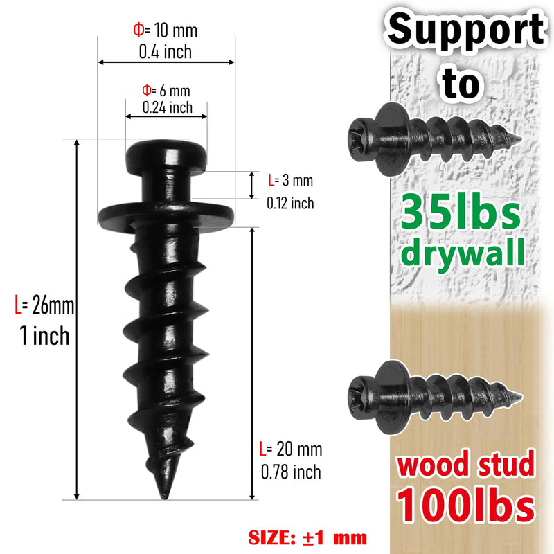 Bear Double Headed Claw Hanger Screws - Ideal for Picture Frames,Mirror,Art,Decor Hanging, for D-Rings, Sawtooth, Wire and Keyholes, Black 1/4 30