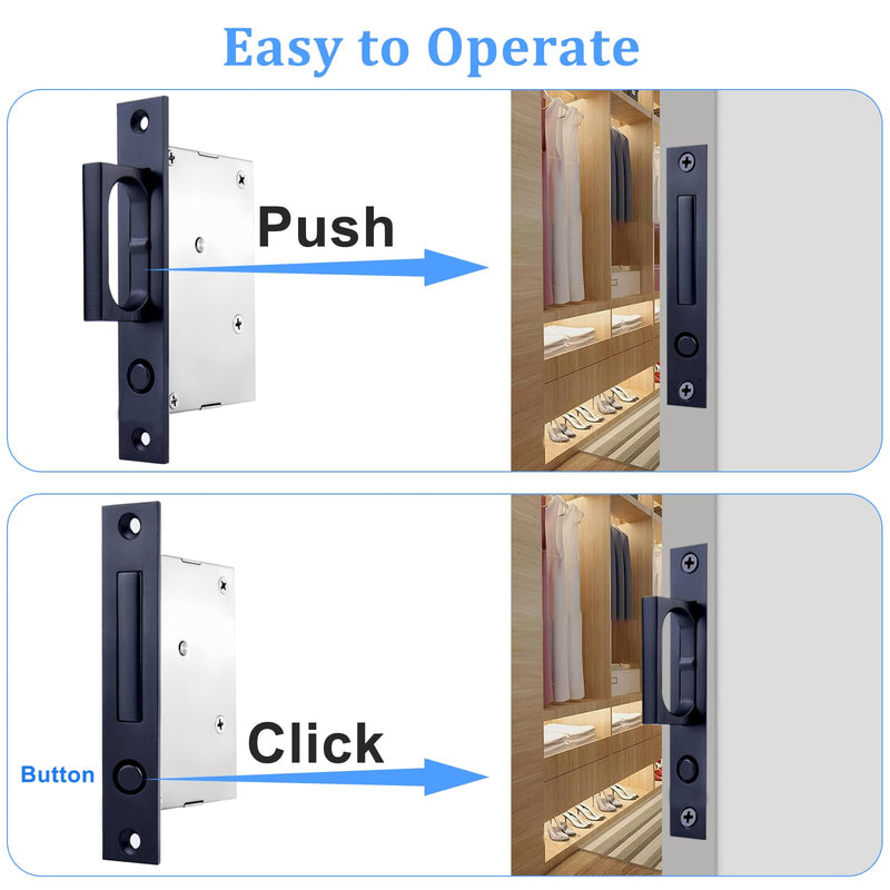 Dontay Pocket Door Edge Pull with Pop-Out Ring(4.69 inch),Hidden Flush Handle & Recessed Finger Pulls, 2-Finger Grip Design for Sliding Doors, Closet, Barn Doors Hardware (2, Satin Black)