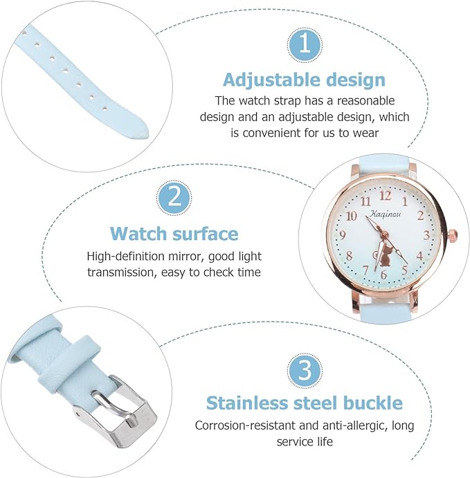 LEDMOMO Kids Watch, Student Watch, Wristwatch, Children, Water Resistant, 32.8 ft (10 m), Cat Pattern, Cute, Cat Clock, Girls, Students, Pink, Sky-blue - NewNest Australia