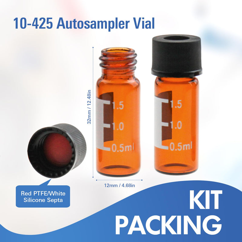 ALWSCI 1.5ml Autosampler Vials, Amber Screw Neck ND10 GC HPLC Vial with Graduation, 10-425 Black Screw Cap with Red PTFE/White Silicone Liner, 100 of Pack