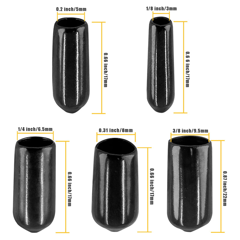 Litoexpe 50 Pieces Round Rubber End Caps, Black Vinyl Cover Flexible Screw Thread Protectors, (3mm, 5mm, 6.5mm, 8mm, 9.5mm) 5 Sizes