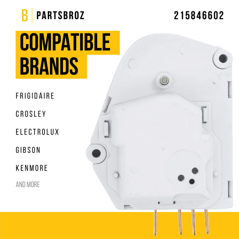 PartsBroz 215846602 Defrost Timer - Compatible With Frigidaire Kenmore Gibson Kelvinator Refrigerator - Replaces AP2111929 PS423801 604-73086 241621501 FRT18B4AW2 FRS26ZRG FRT18L4FW3 FRT21LR8DSP