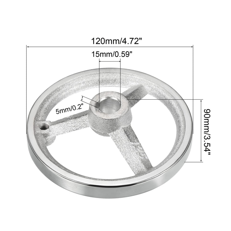 PATIKIL 120mm/4.72 Inch Diameter Rotary Handwheel, 1 Pack Cast Iron Chrome Plated with Handle for Many Types of Milling Machines and Lathes, Silver Tone 4.72 Inch