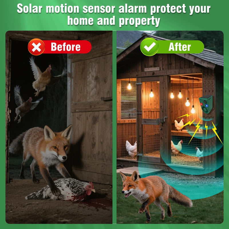 ChunHee Solar Outdoor Motion Sensor Alarm with Dog Barking Alarm Sound, Support Recording and Adjustable Volume, 129db Loud Noise Maker 4 Work Modes Strobe Light for Home, Villa, Farm, Barn (1pack) 1PC