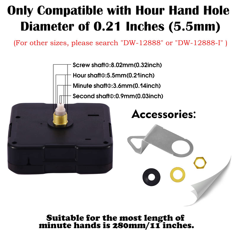 Quartz Clock Movement Replacement Clock Mechanism Battery Operated, Wall Clock Parts for Do It Yourself (33/64 inch Total Shaft Length, No Hands) 33/64 inch (13 mm) Total Shaft Length 1 Clock Movement No Hands