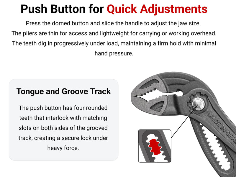 TEKTON 10 Inch Angle Nose Push Button Adjustable Pliers | PGA36310