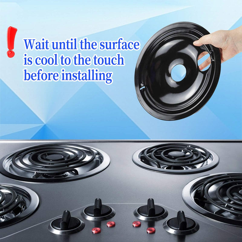 Black Porcelain Burner Drip Pans (2) 6”(2) 8” WB31M19 WB31M20 Set Replacement by APPLIANCEMATES Compatible for GE Hotpoint Electric Range Stove Burner