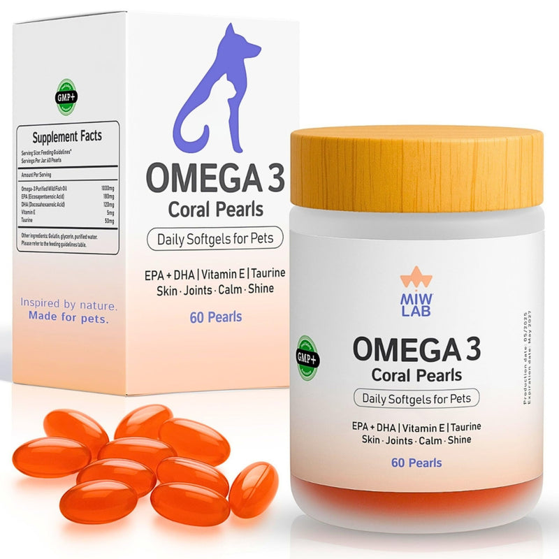 Omega 3 Fish Oil for Dogs and Cats EPA + DHA + Taurine + Vitamin E Vet Developed Formula 60 Softgels Supplement for Strong Joints Arthritis Support Soft Coat and Natural Shine Wild-Caught Salmon