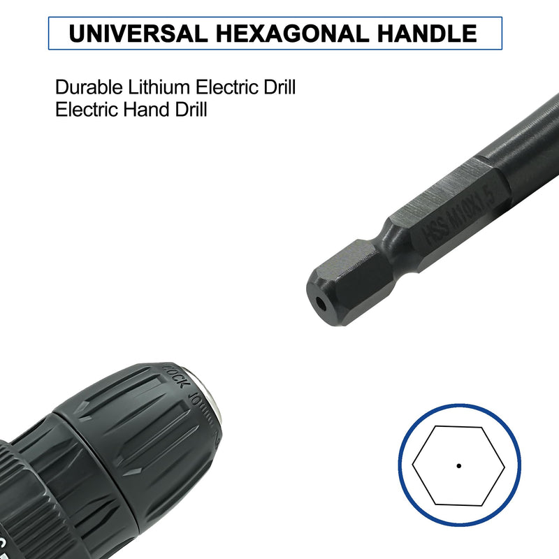 Combination Drill and Tap Bit Set with Quick-Change Adapter of 13Pcs, 6 SAE Sizes: 6-32NC to 1/4-20NC, 6 Metric Sizes: M3 to M10,Suitable for Drilling Tapping Threading Countersinking