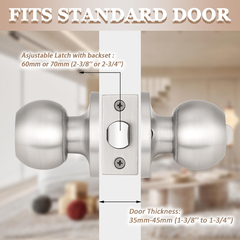 Probrico（3 Pack Entry Door Knob Keyed Alike,Satin Nickel Finish Door Lock Handle,Entry Door Lock/Ball Door knobs with Lock and Same Key,Entrance Knob[Lock with 3 Combo Keys] for Office or Front Door Satin Nickel
