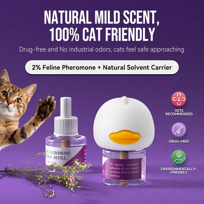 Cat Calming Pheromone Diffuser Kit for Cat/Kitten Anxiety Relief Stress Reduction, 48ml x 2 and1 Plug-in Diffuser Reduces Common Signs of Stress and Fear
