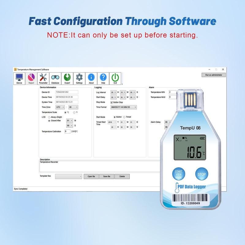 Tzone Temperature Data Logger USB Single Use Temp Tracker 1 Pack 180 Days | PDF&CSV Auto Reports,for Shipping Cold Chain Transport Medicine Refrigerator,Disposable Temp Recorder Sensor,IP67 Waterproof Temperature Data Logger 1 Pack