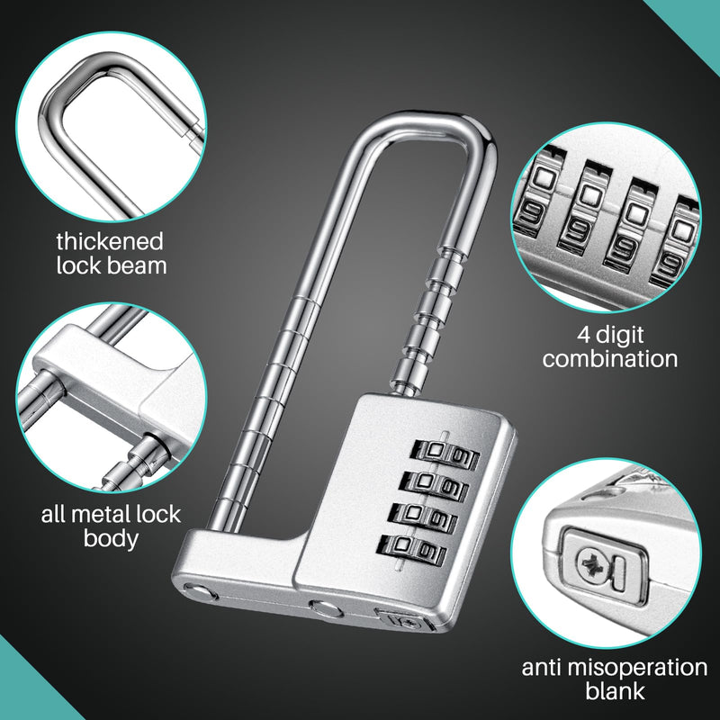 Gisafai 2 Pcs 4 Digit Combination Cabinet Lock U Shaped Code Gym 2.51 x 4.6 Inch Adjustable Padlock Metal Long Shackle Lock for Under 0.6" Width Outdoor College Fences Sports Lockers Gym