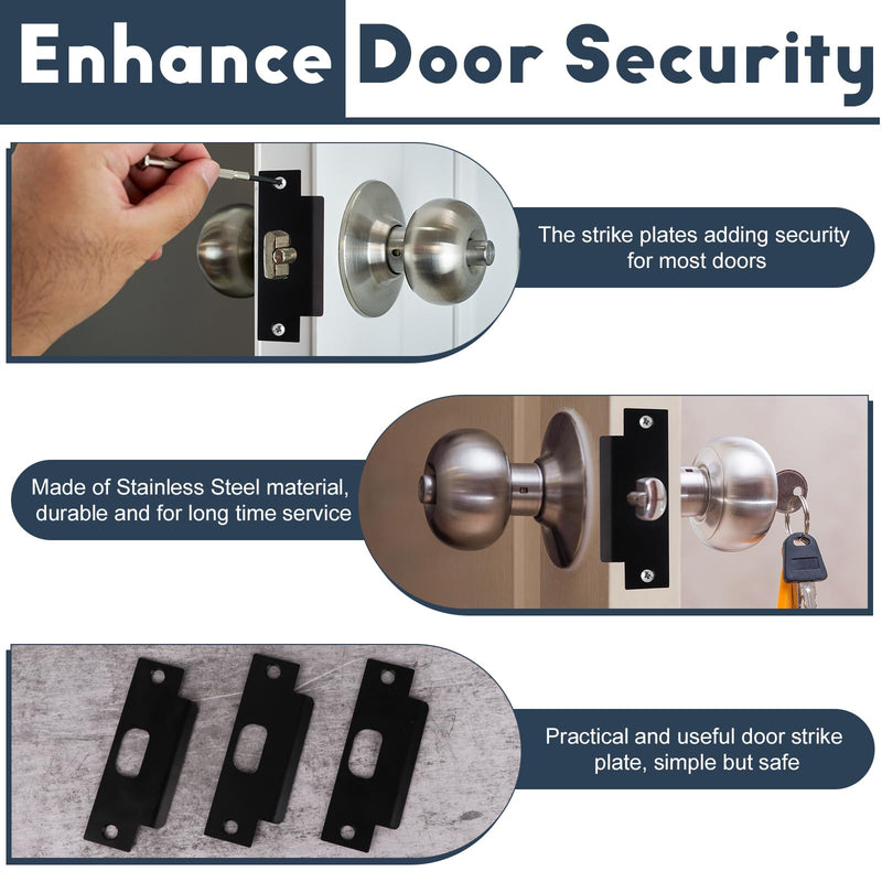 3Pcs Stainless Steel Strike Plate Universal Door Strike Plate 4 7/8" x 1 1/4" Deadbolt Strike Plate Door Backplate D-Shaped Hole Steel with Black Finish Replacement Lock T Strike Plate Style2