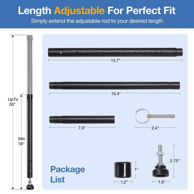 Sliding Door Security Bar, 3 Pack 18"-50" Adjustable Window Security Bars with Rubber Tips, Heavy Duty Door Jammer, Window Bars Security Inside, Window Lock Bar for Home Apartment Travel Patio (Black)