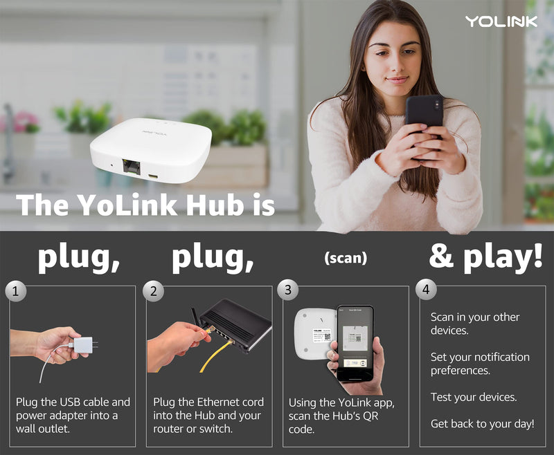 YoLink Smart Power Fail Alarm & Hub Kit, Smart Home Starter Kit with AC Power Outage Alert, LoRa Long-Range, Remote Monitoring, App Alerts, Text/SMS, Email Alerts, IFTTT With Regular Hub