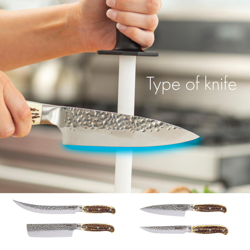 Smith’s 51205 8 Inch Oval Ceramic Sharpening Rod – Soft Rubber Handle – 2-Stage Sharpener – Kitchen, Chef, Straight + Serrated Edge Knife Sharpener – Hone & Realigns Knife Edge