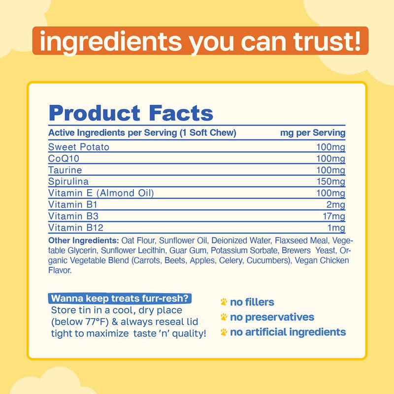 Happy Paws Cognitive Taurine Supplement for Dogs, Soft Chews with Spirulina, CoQ10 & Vitamins B1, B3, B12, Senior Dog Vitamins that Support Cognitive Function, Memory and Focus, 100 Count