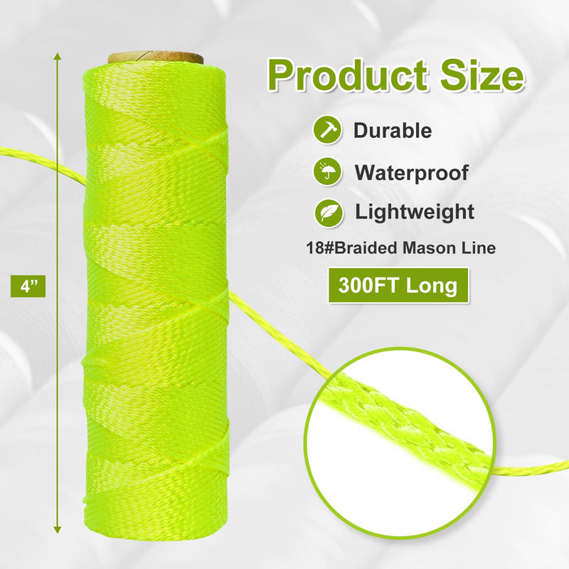 Mason Line String Line,300 Ft Length Nylon Twine,18 Braided Nylon String for Gardening Or Masonry Tools,Twine String for Gardening,Yellow Fluorescent Yellow 300FT