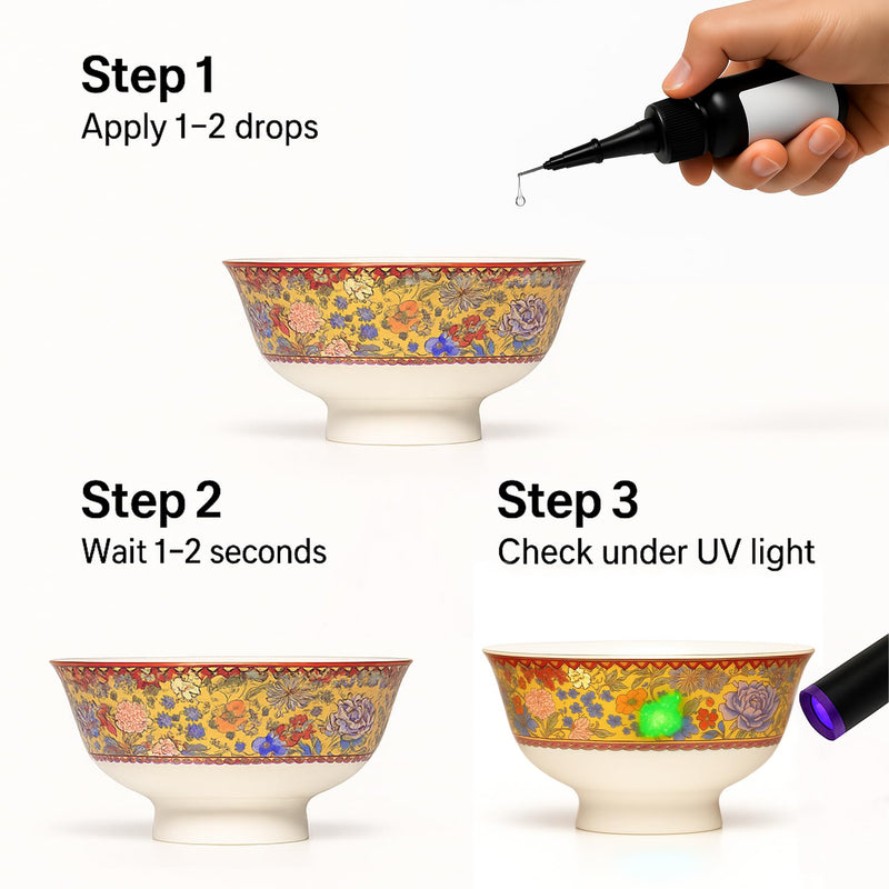 Lead Test Kit – Fast Lead Detection for Dishes, Paint & Toys, Includes Non-Lead Reference Card & UV-Protection Gloves, 1 Bottle Test Liquid + Free Lab Tests, Accurate & Easy Home Use Single Bottle – Dropper
