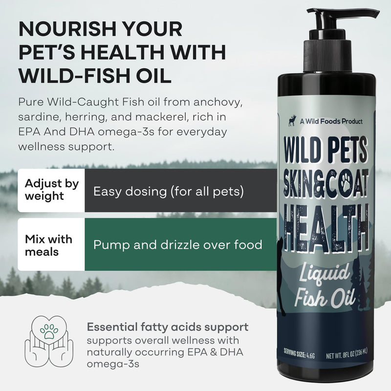 Wild Dog Fish Oil - Premium Multi-Fish Blend for Skin & Coat Health - More Potent Than Salmon Oil for Dogs - 1437mg of Omega 3 for Dogs - EPA & DHA – 8 fl oz Pump