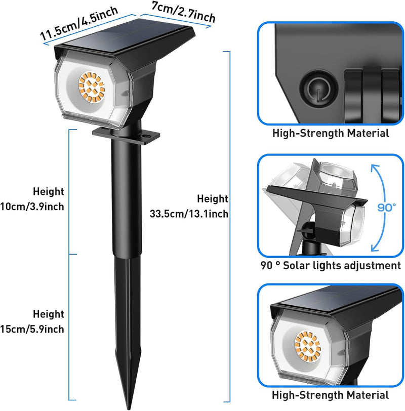 EIUIO Solar Outdoor Lights, 3 Lighting Modes Solar Spot Lights Outdoor with Auto On/Off, Waterproof Landscape Lighting for Garden Yard Pathway 4 Warm White