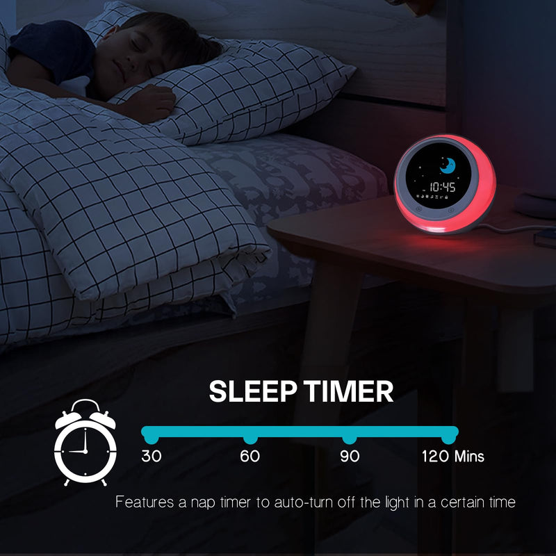 iHoo Toddlers Sleep Training Clock, Kids Alarm Clock with Night Light & Nap Timer, Ok to Wake Clock for 2-9 Years Girls Boys White