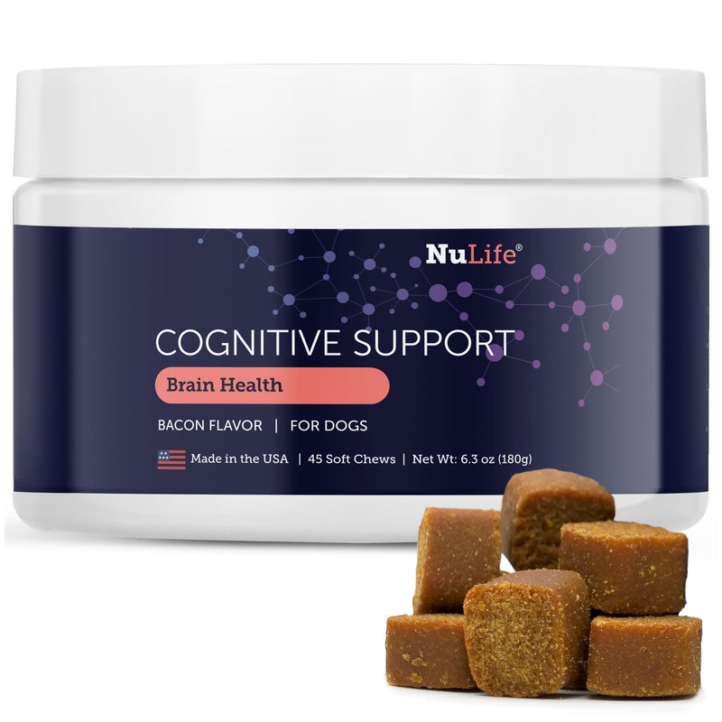 NuLife Dog Cognitive Supplement - Supports Senior Dog Memory, Alertness, and Behavior with DHA (Omega 3) and Ashwagandha - Helps Promote Brain Health and Focus in Aging Dogs - 45 Soft Chews