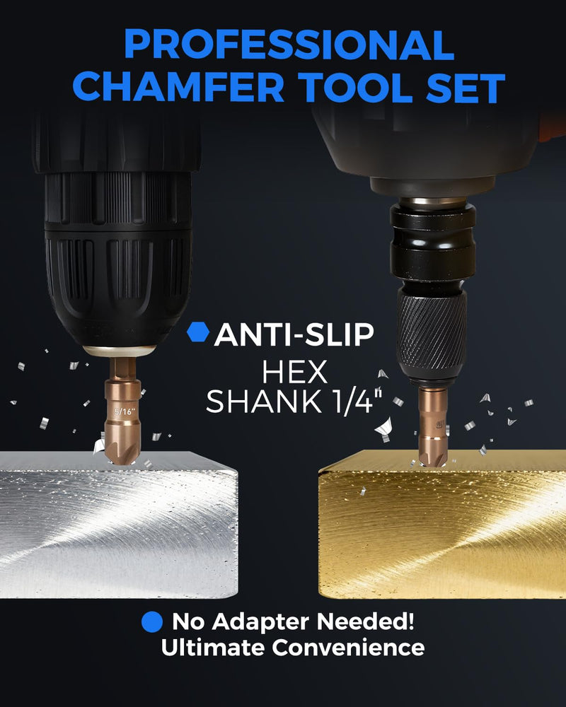COMOWARE Countersink Drill Bit Set, M35 HSS Chamfer Tool 6 Pcs, 1/4 Inch Hex Shank Chamfer bit, Countersink Drill bit for Wood Metal Stainless Steel Carbon Steel