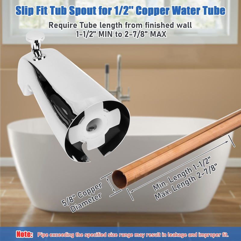 Slip on Tub Spout Kit, Compatible with American Standard 8888026.002 Tub Spout Bathroom Bathtub Faucet, Fits 1/2" Copper Water Tube(5/8" Diameter), 5/32'' Hex Wrench Included (Chrome,1 Pack) Chrome