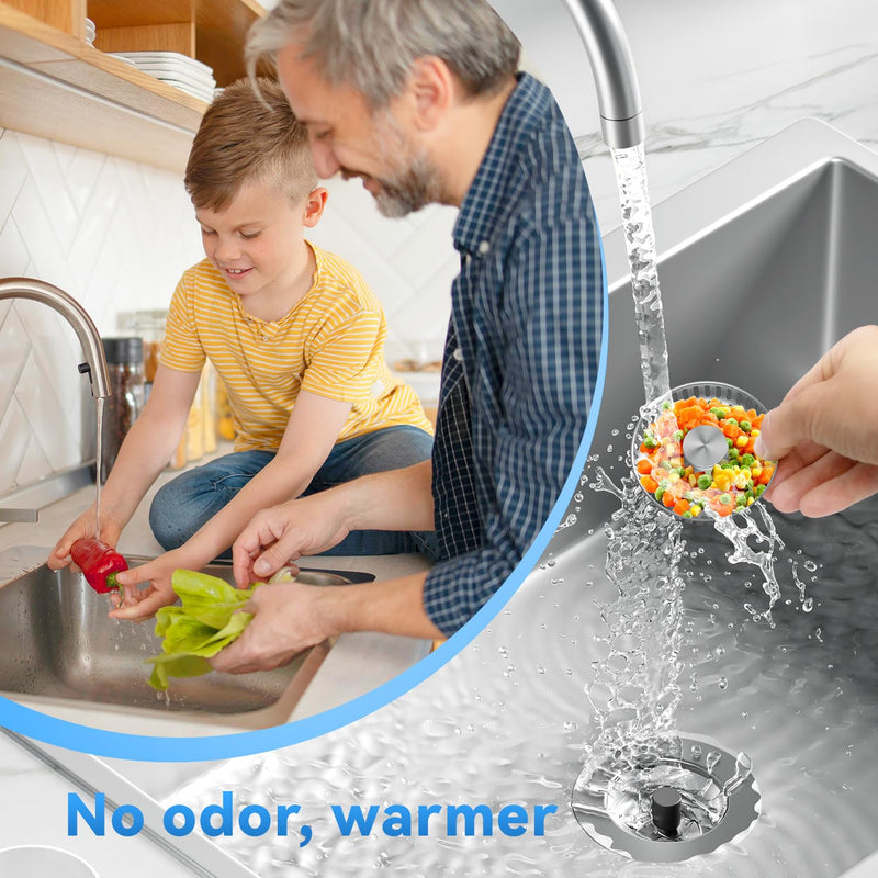 3 in1 Kitchen Sink Drain Strainer, 10,000 Press Test 304 Stainless Steel Pop-up Sink Stopper, 3 in 1 Fast Drain Deodorizing Anti-Clog Strainer for RV Kitchen Standard 3-1/2 in Bathroom Sink Plug