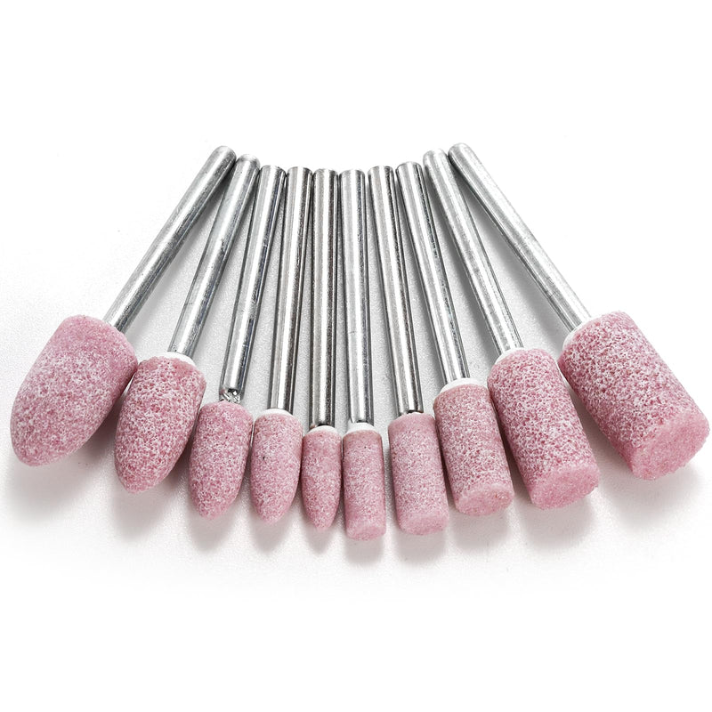 Coloch 100 Pieces Abrasive Stone Points with Plastic Box, Polishing Mounted Grinding Head Wheel Tool Kit Sanding Drill Bits Electric Grinding Accessories for Rotary Tool, Pink