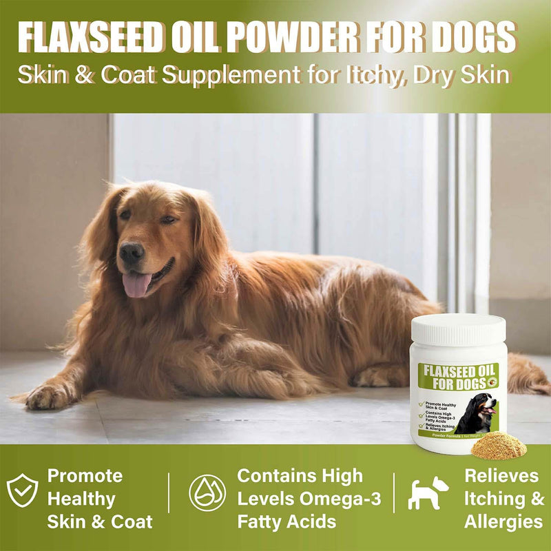 Flaxseed Oil Powder for Dogs – Skin & Coat Supplement for Itchy, Dry Skin – Natural Alternative to Fish Oil – Supports Shiny Coat, Healthy Digestion & Allergy Relief