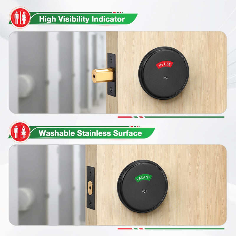 Bathroom Deadbolt with Occupancy Indicator, Vacant Occupied Bathroom Lock, in-Use/Vacant Commercial Deadbolt, ANSI Grade 2 Privacy Indicator Lock for Restrooms, Black