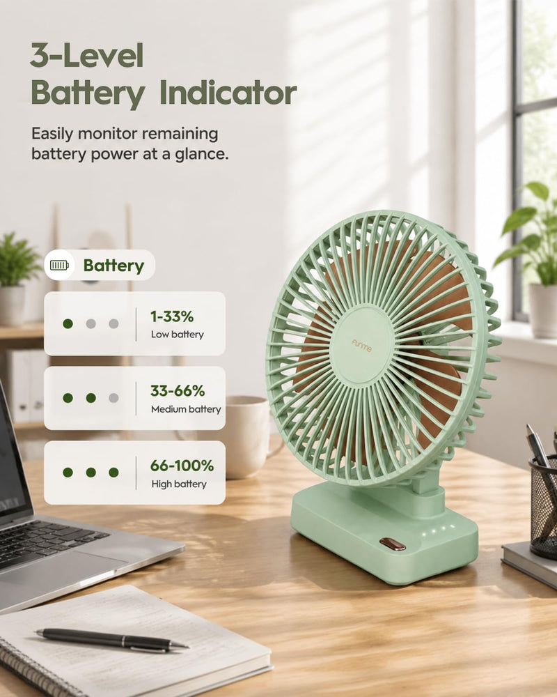 Funme Desk Fan, 10000mAh Rechargeable Table Fan with 29H Max Runtime, 3 Speeds, 90° Adjustable Tilt, Quiet Personal Desk Fan, Portable Desktop Fan forHome Office Bedroom Kitchen, Green Flagship Model