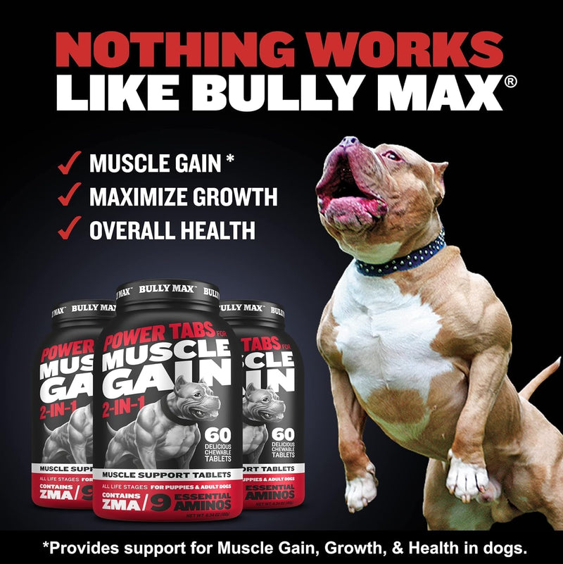 Bully Max 2-in-1 Muscle Builder Chewable Tablets for Puppies & Adult Dogs - Ultimate Canine Dog Supplement for Muscle Gain - 60 Tabs 60 tablet bottle (180g) - NewNest Australia