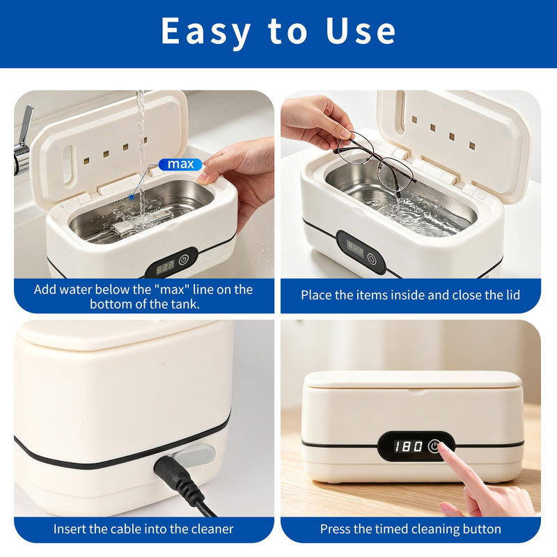 Ultrasonic Jewelry Cleaner, 45Khz Jewelry Cleaner Ultrasonic Machine for Jewelry, Eyeglasses, Rings, Watch Strap, Dentures, 304 Stainless Steel Tank, Digital Timer