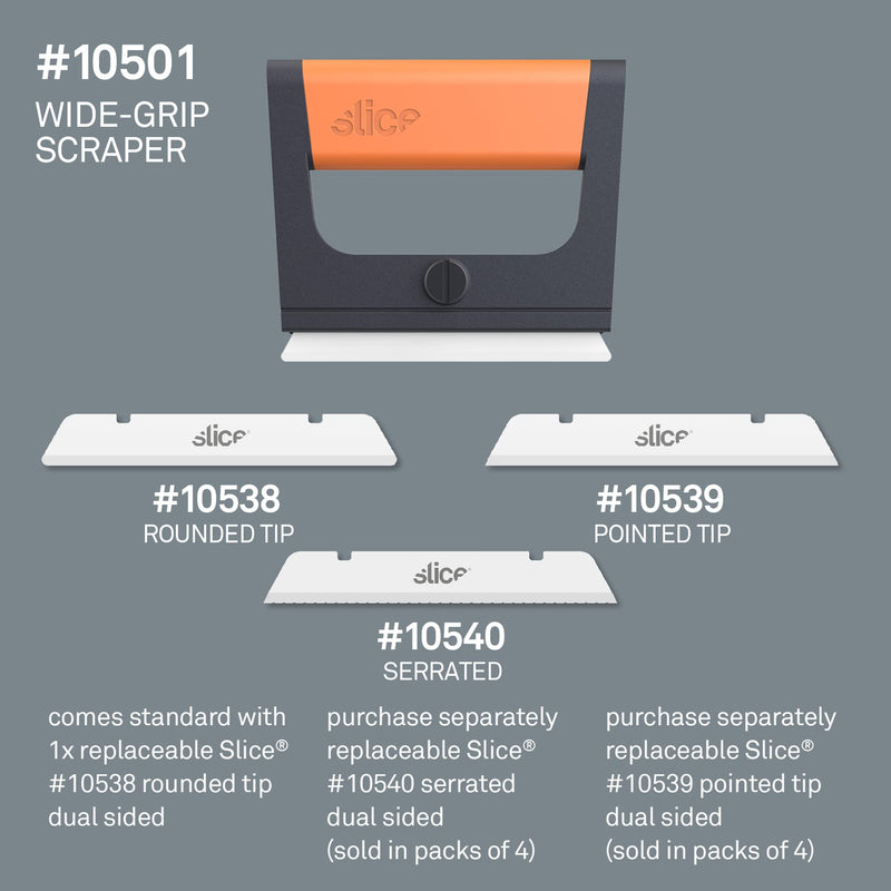 Slice 10501 Wide Scraper, Easy Clean, Ceramic Blade Lasts 11x as Long as Metal, Finger Friendly, Never Rusts, Safety Cap, Short Handle 1 Pack