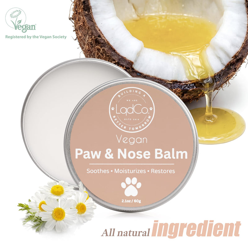 All in One Natural Vegan Dog Paw and Nose Balm, Winter and Summer Paw Protection from Snow, Ice, Salt and Hot Pavement, Moisturizes and Repairs Dry, Cracked Paws, Lick Safe, 2.0 oz,