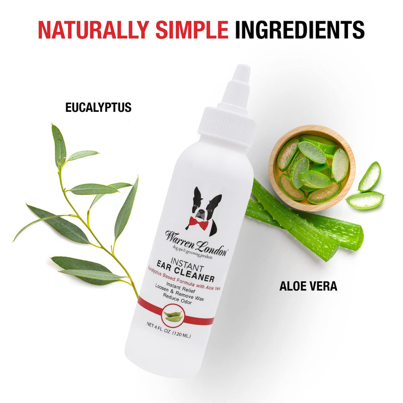 Warren London Instant Ear Cleaner for Cat & Dog with Aloe and Eucalyptus to Clean, Soothe, Control Odor, and Prevent Irritation | Ear Itching Essential I Made USA | 4oz 4oz Ear Cleaner - PawsPlanet Australia