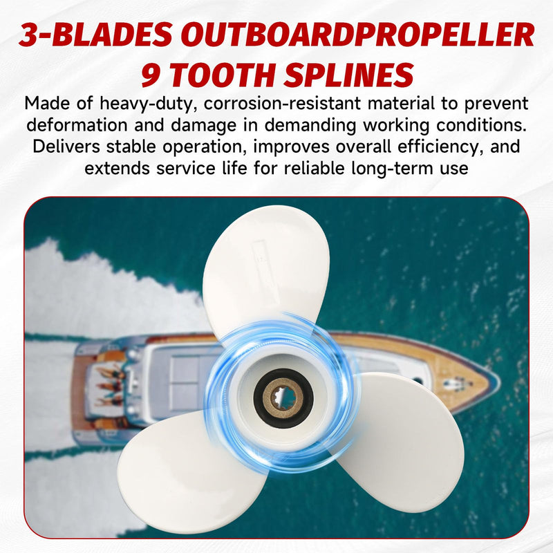 7 1/2 x 8-BA Boat Outboard Propeller Compatible with Yamaha Engines 4HP 5HP 6HP 4A 4M 5M 5C F4 F6L F6S F5A F6C 3 Blades/9 Spline Tooth Replace# 6E0-45941-01-EL