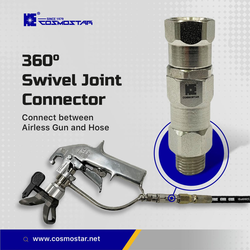 Cosmostar 360° Swivel Joint for 1/4-Inch Airless Spray Guns Hose Swivel Joint Connector - High-Pressure Hose Connector Compatible with Graco Paint Sprayers and Spray Gun (Pack of 2) 1/4 inch (Pack of 2)