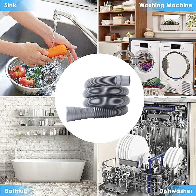 16.4ft Washing Machine Drain Hose, Universal Drain Hose Extension Kit for Washer, Dishwasher, Flexible Discharge Hose for LG/GE/Samsung, Fit up to 1-1/2 Inch Drain Outlets (16.4)