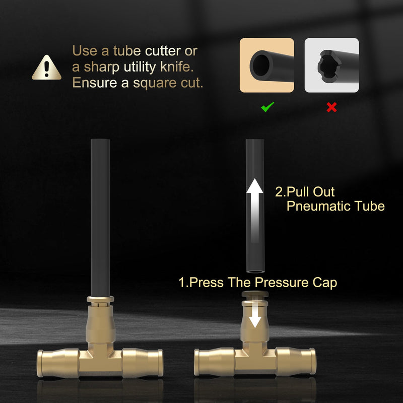 RETRUE 21838 Air Line Fittings Union Tee 1/4" T-Fitting Pneumatic Air Suspension Fittings, Brass