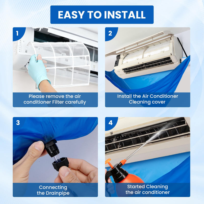 17Pcs Mini Split Cleaning Kit with 2L High Pressure Sprayer, Waterproof PVC AC Cleaning Cover Bag & HVAC Tools, Reusable Fits 27-37in 9000-12000BTU Ductless Wall Mounted AC Units